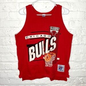 Vintage Chicago Bulls The Game Tank Top Size Large Red Muscle Shirt